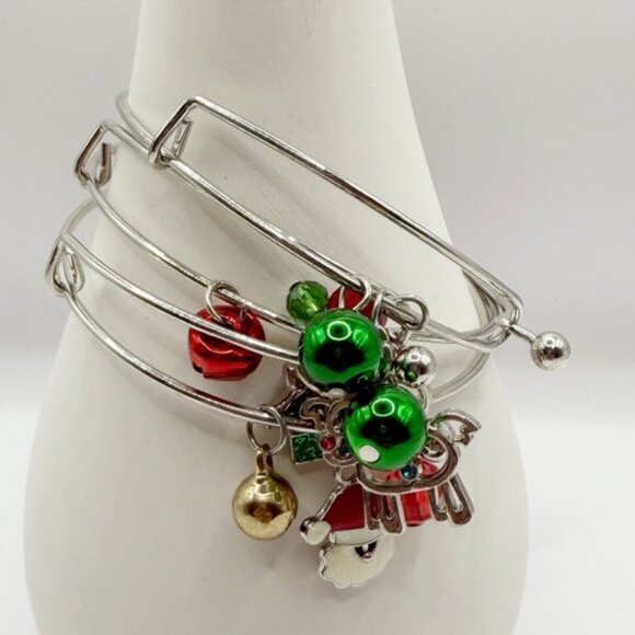 Festive Silver Charm Bracelets with Green and Red Accents - Picture 1 of 4
